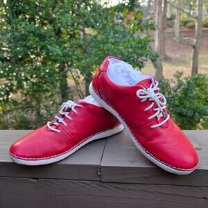 Alegria Sneakers Size 39 US 9 Essence Red Leather Shoes Bright Pop of Color